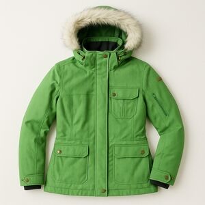 NILS Georgia Women’s Ski Jacket Size 10 Green Herringbone Removable Hood